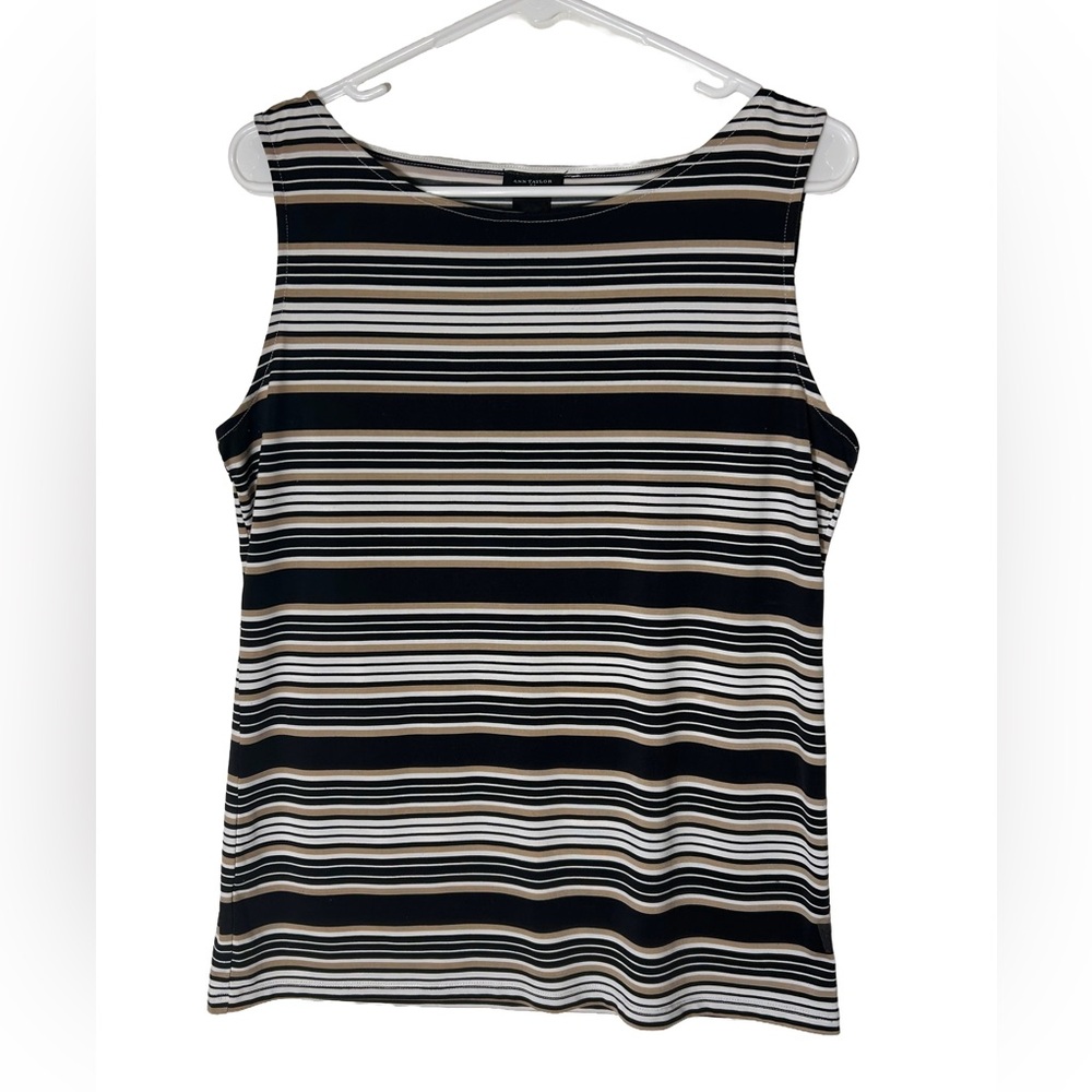 Ann Taylor Striped Tank Top - Black,‎ White, and Tan